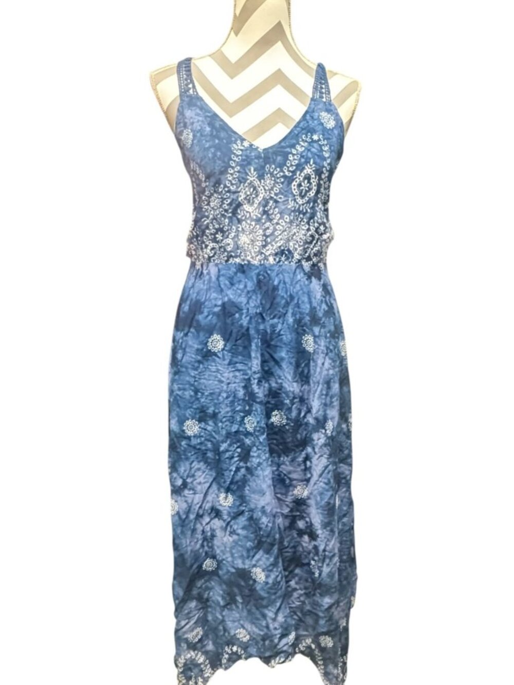 Leshop Blue and White Dress - NEW with tags - Spaghetti Straps - Women's Size LG - Picture 6 of 6